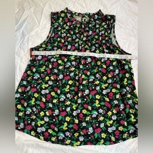 Ann Taylor Black Floral Blouse with Pink Yellow Green Accents